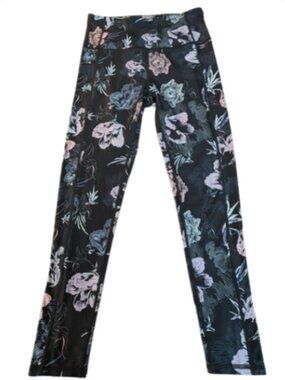Athletic Works Dri More Floral Leggings Black Pink Workout Stretch Yoga Pants